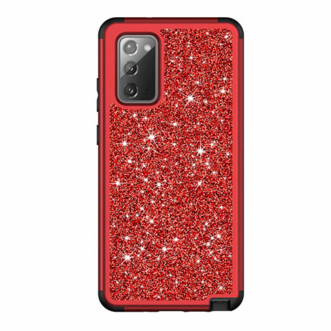 Silikon Hülle Handyhülle und Kunststoff Schutzhülle Hartschalen Tasche Vorder und Rückseite 360 Grad Ganzkörper Bling-Bling für Samsung Galaxy Note 20 5G Rot