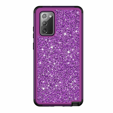 Silikon Hülle Handyhülle und Kunststoff Schutzhülle Hartschalen Tasche Vorder und Rückseite 360 Grad Ganzkörper Bling-Bling für Samsung Galaxy Note 20 5G Violett