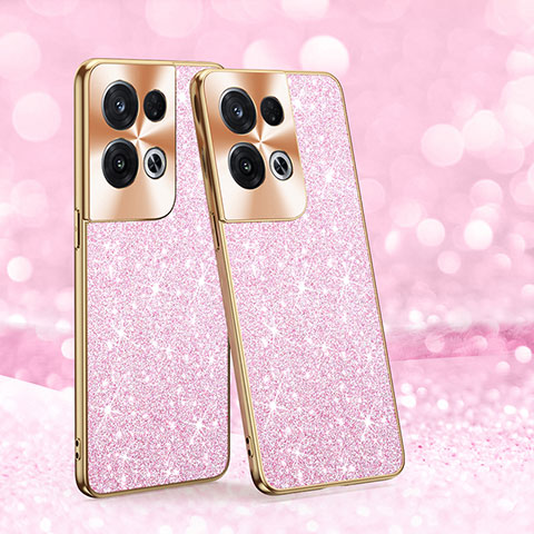 Silikon Hülle Handyhülle und Kunststoff Schutzhülle Hartschalen Tasche Vorder und Rückseite 360 Grad Ganzkörper Bling-Bling GS1 für Oppo Reno8 Pro 5G Rosa