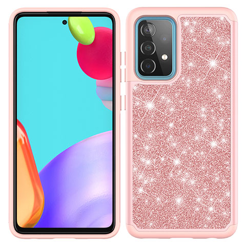 Silikon Hülle Handyhülle und Kunststoff Schutzhülle Hartschalen Tasche Vorder und Rückseite 360 Grad Ganzkörper Bling-Bling JX1 für Samsung Galaxy A52 4G Rosegold