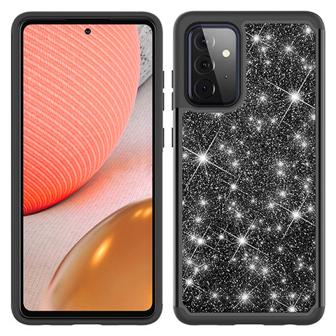 Silikon Hülle Handyhülle und Kunststoff Schutzhülle Hartschalen Tasche Vorder und Rückseite 360 Grad Ganzkörper Bling-Bling JX1 für Samsung Galaxy A72 4G Schwarz