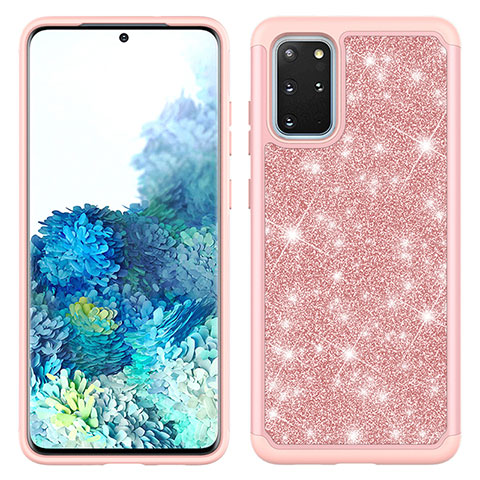 Silikon Hülle Handyhülle und Kunststoff Schutzhülle Hartschalen Tasche Vorder und Rückseite 360 Grad Ganzkörper Bling-Bling JX1 für Samsung Galaxy S20 Plus 5G Rosegold