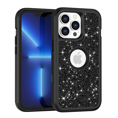 Silikon Hülle Handyhülle und Kunststoff Schutzhülle Hartschalen Tasche Vorder und Rückseite 360 Grad Ganzkörper Bling-Bling YJ1 für Apple iPhone 13 Pro Schwarz