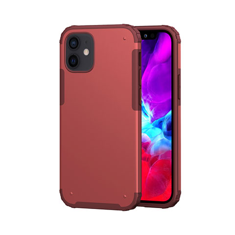 Silikon Hülle Handyhülle und Kunststoff Schutzhülle Hartschalen Tasche Vorder und Rückseite 360 Grad Ganzkörper für Apple iPhone 12 Mini Rot