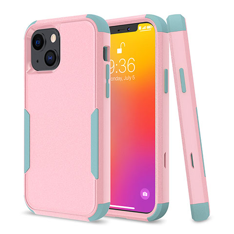 Silikon Hülle Handyhülle und Kunststoff Schutzhülle Hartschalen Tasche Vorder und Rückseite 360 Grad Ganzkörper für Apple iPhone 13 Mini Rosa