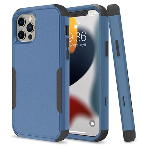 Silikon Hülle Handyhülle und Kunststoff Schutzhülle Hartschalen Tasche Vorder und Rückseite 360 Grad Ganzkörper für Apple iPhone 13 Pro Blau und Schwarz