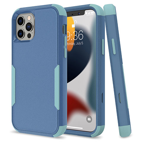 Silikon Hülle Handyhülle und Kunststoff Schutzhülle Hartschalen Tasche Vorder und Rückseite 360 Grad Ganzkörper für Apple iPhone 13 Pro Hellblau