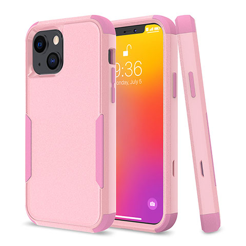 Silikon Hülle Handyhülle und Kunststoff Schutzhülle Hartschalen Tasche Vorder und Rückseite 360 Grad Ganzkörper für Apple iPhone 14 Plus Pink