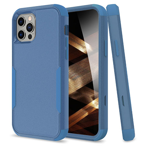 Silikon Hülle Handyhülle und Kunststoff Schutzhülle Hartschalen Tasche Vorder und Rückseite 360 Grad Ganzkörper für Apple iPhone 14 Pro Max Blau