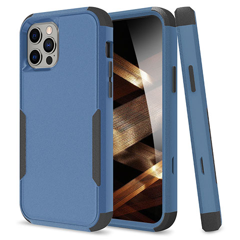 Silikon Hülle Handyhülle und Kunststoff Schutzhülle Hartschalen Tasche Vorder und Rückseite 360 Grad Ganzkörper für Apple iPhone 14 Pro Max Blau und Schwarz