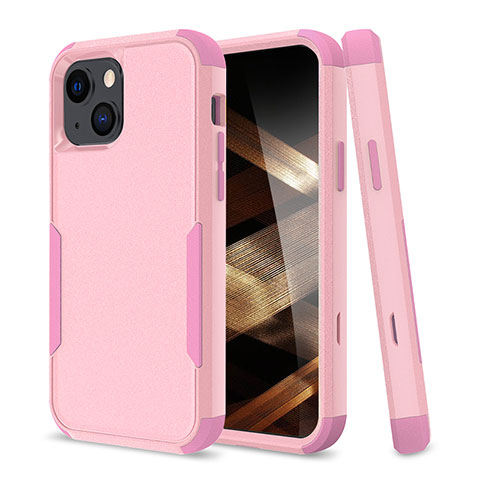 Silikon Hülle Handyhülle und Kunststoff Schutzhülle Hartschalen Tasche Vorder und Rückseite 360 Grad Ganzkörper für Apple iPhone 15 Plus Pink