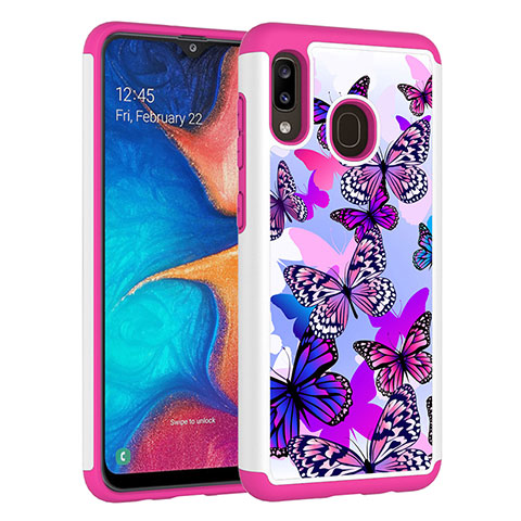 Silikon Hülle Handyhülle und Kunststoff Schutzhülle Hartschalen Tasche Vorder und Rückseite 360 Grad Ganzkörper JX1 für Samsung Galaxy A20 Violett