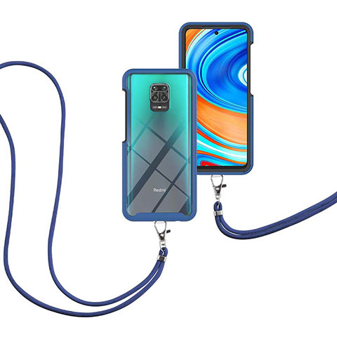 Silikon Hülle Handyhülle und Kunststoff Schutzhülle Hartschalen Tasche Vorder und Rückseite 360 Grad Ganzkörper mit Schlüsselband Lanyard für Xiaomi Redmi Note 9S Blau
