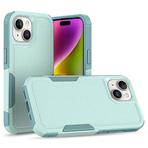 Silikon Hülle Handyhülle und Kunststoff Schutzhülle Hartschalen Tasche Vorder und Rückseite 360 Grad Ganzkörper MQ1 für Apple iPhone 13 Cyan