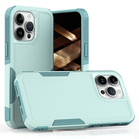 Silikon Hülle Handyhülle und Kunststoff Schutzhülle Hartschalen Tasche Vorder und Rückseite 360 Grad Ganzkörper MQ1 für Apple iPhone 13 Pro Max Cyan