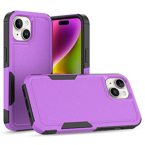 Silikon Hülle Handyhülle und Kunststoff Schutzhülle Hartschalen Tasche Vorder und Rückseite 360 Grad Ganzkörper MQ1 für Apple iPhone 14 Plus Violett