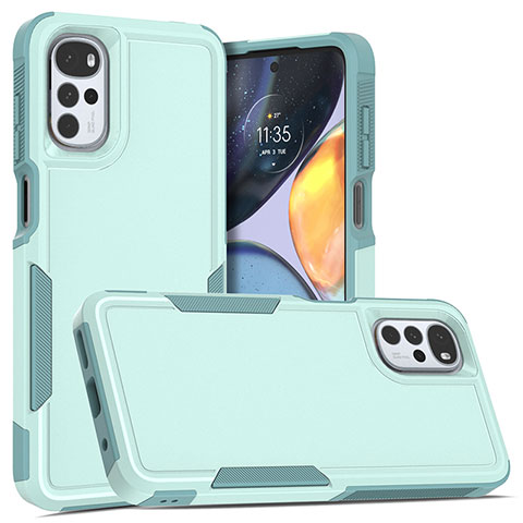 Silikon Hülle Handyhülle und Kunststoff Schutzhülle Hartschalen Tasche Vorder und Rückseite 360 Grad Ganzkörper MQ1 für Motorola Moto G22 Cyan