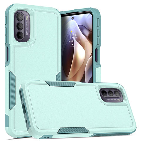 Silikon Hülle Handyhülle und Kunststoff Schutzhülle Hartschalen Tasche Vorder und Rückseite 360 Grad Ganzkörper MQ1 für Motorola Moto G31 Cyan