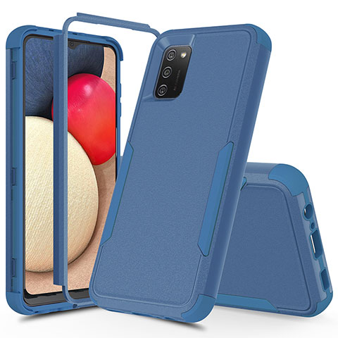 Silikon Hülle Handyhülle und Kunststoff Schutzhülle Hartschalen Tasche Vorder und Rückseite 360 Grad Ganzkörper MQ1 für Samsung Galaxy A02s Blau