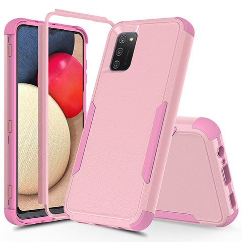 Silikon Hülle Handyhülle und Kunststoff Schutzhülle Hartschalen Tasche Vorder und Rückseite 360 Grad Ganzkörper MQ1 für Samsung Galaxy A02s Rosegold