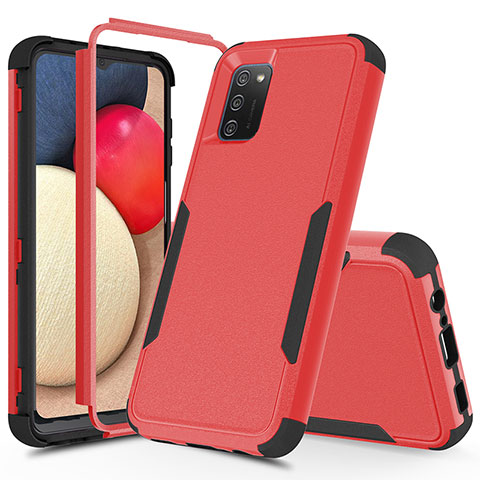Silikon Hülle Handyhülle und Kunststoff Schutzhülle Hartschalen Tasche Vorder und Rückseite 360 Grad Ganzkörper MQ1 für Samsung Galaxy A02s Rot