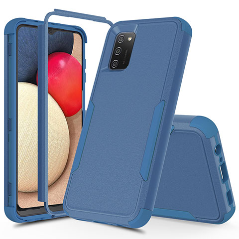 Silikon Hülle Handyhülle und Kunststoff Schutzhülle Hartschalen Tasche Vorder und Rückseite 360 Grad Ganzkörper MQ1 für Samsung Galaxy A03s Blau