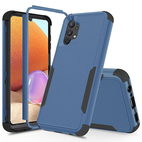 Silikon Hülle Handyhülle und Kunststoff Schutzhülle Hartschalen Tasche Vorder und Rückseite 360 Grad Ganzkörper MQ1 für Samsung Galaxy A32 4G Blau und Schwarz