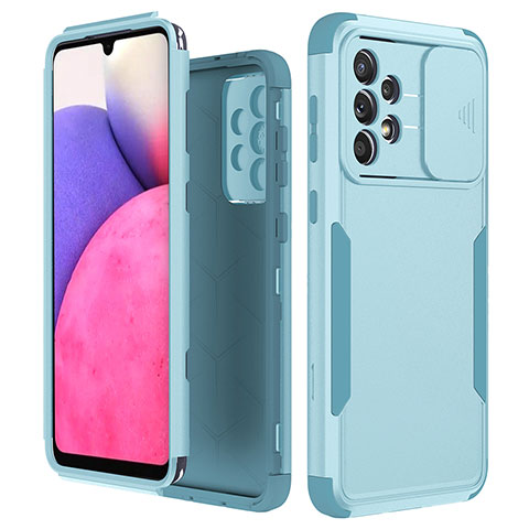 Silikon Hülle Handyhülle und Kunststoff Schutzhülle Hartschalen Tasche Vorder und Rückseite 360 Grad Ganzkörper MQ1 für Samsung Galaxy A33 5G Hellblau