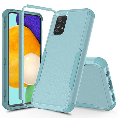 Silikon Hülle Handyhülle und Kunststoff Schutzhülle Hartschalen Tasche Vorder und Rückseite 360 Grad Ganzkörper MQ1 für Samsung Galaxy A52 4G Hellblau