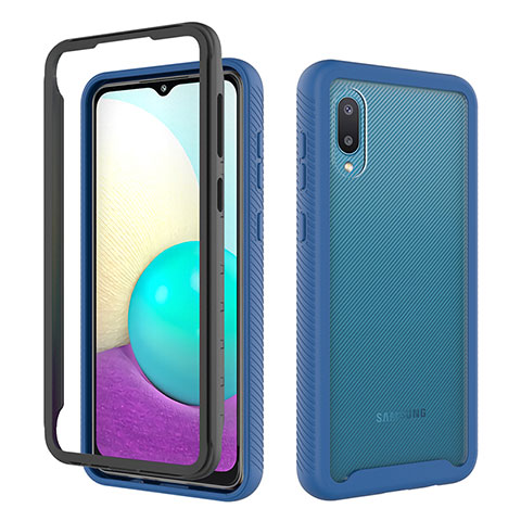 Silikon Hülle Handyhülle und Kunststoff Schutzhülle Hartschalen Tasche Vorder und Rückseite 360 Grad Ganzkörper U01 für Samsung Galaxy A02 Blau