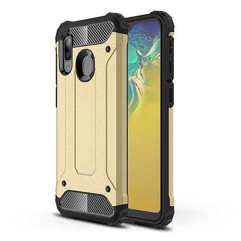 Silikon Hülle Handyhülle und Kunststoff Schutzhülle Hartschalen Tasche WL1 für Samsung Galaxy A20e Gold