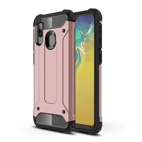 Silikon Hülle Handyhülle und Kunststoff Schutzhülle Hartschalen Tasche WL1 für Samsung Galaxy A20e Rosegold