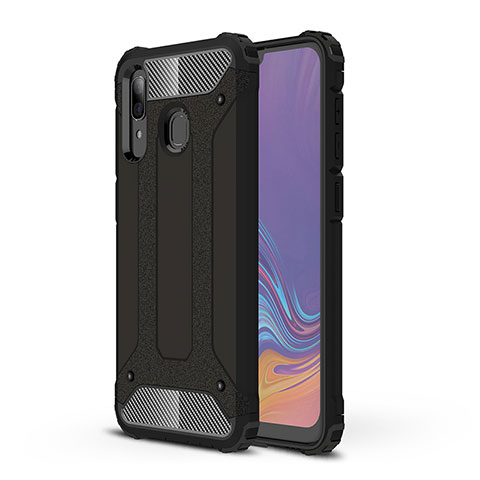 Silikon Hülle Handyhülle und Kunststoff Schutzhülle Hartschalen Tasche WL1 für Samsung Galaxy A30 Schwarz