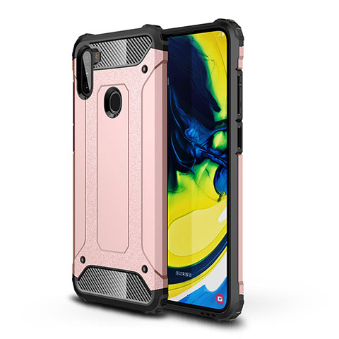 Silikon Hülle Handyhülle und Kunststoff Schutzhülle Hartschalen Tasche WL1 für Samsung Galaxy M11 Rosegold