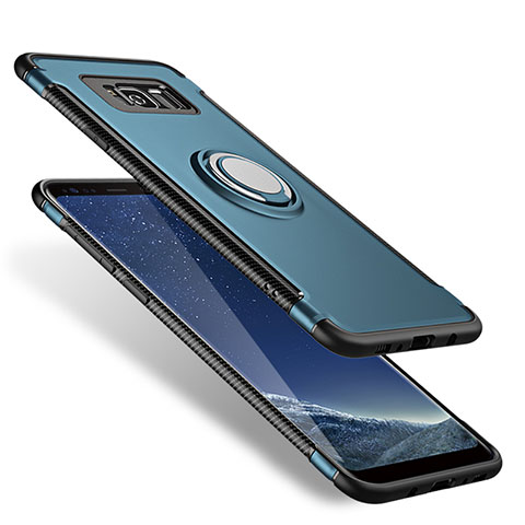 Silikon Hülle Handyhülle und Kunststoff Schutzhülle mit Fingerring Ständer A01 für Samsung Galaxy S8 Blau