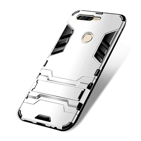 Silikon Hülle Handyhülle und Kunststoff Schutzhülle mit Ständer für Huawei Honor V9 Weiß