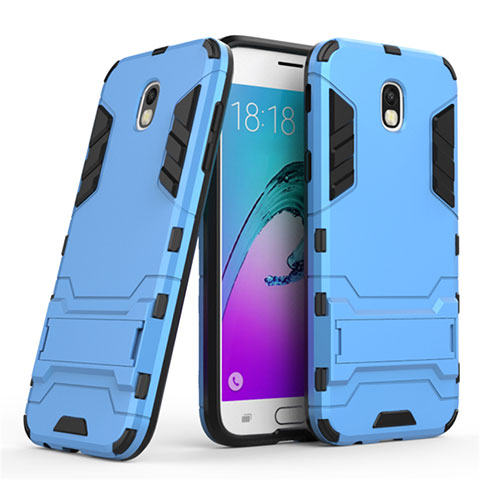 Silikon Hülle Handyhülle und Kunststoff Schutzhülle mit Ständer für Samsung Galaxy J5 (2017) SM-J750F Blau