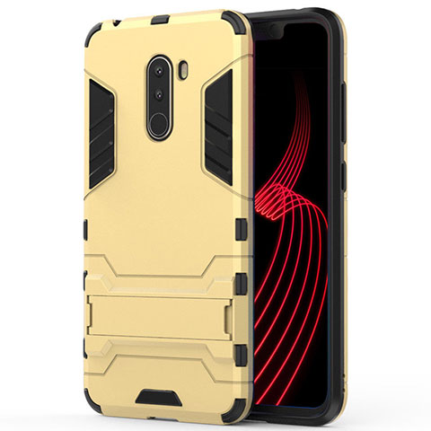 Silikon Hülle Handyhülle und Kunststoff Schutzhülle mit Ständer W01 für Xiaomi Pocophone F1 Gold