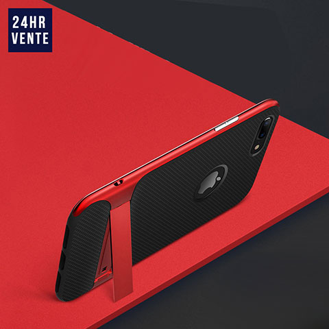 Silikon Hülle Handyhülle und Kunststoff Schutzhülle mit Ständer W03 für Apple iPhone 8 Plus Rot