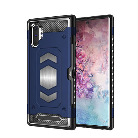 Silikon Hülle Handyhülle und Kunststoff Schutzhülle Tasche Magnetisch für Samsung Galaxy Note 10 Plus Blau