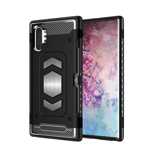 Silikon Hülle Handyhülle und Kunststoff Schutzhülle Tasche Magnetisch für Samsung Galaxy Note 10 Plus Schwarz