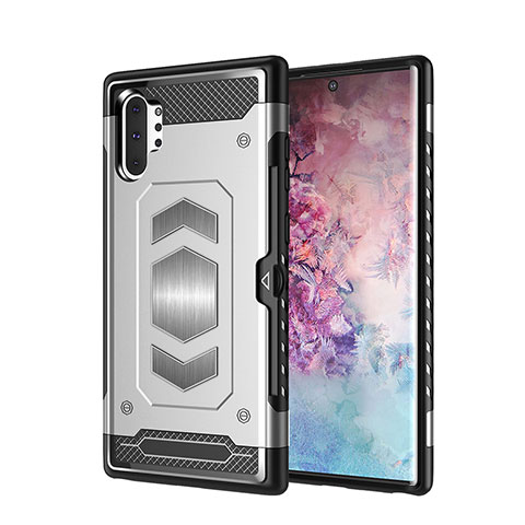 Silikon Hülle Handyhülle und Kunststoff Schutzhülle Tasche Magnetisch für Samsung Galaxy Note 10 Plus Silber