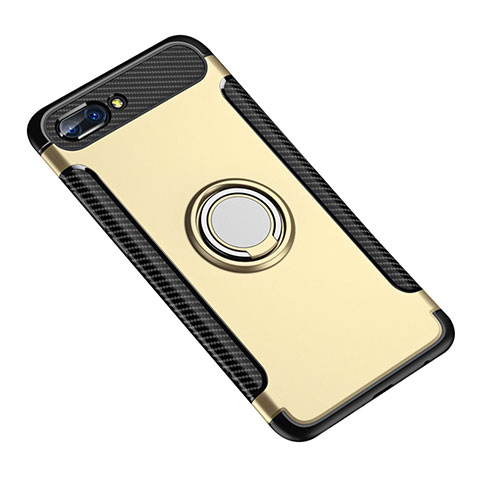Silikon Hülle Handyhülle und Kunststoff Schutzhülle Tasche mit Fingerring Ständer für Huawei Honor 10 Gold