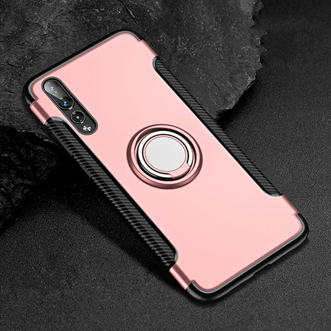 Silikon Hülle Handyhülle und Kunststoff Schutzhülle Tasche mit Fingerring Ständer für Huawei P20 Pro Rosegold