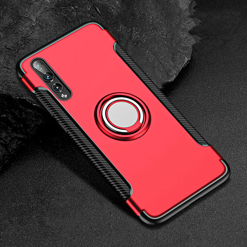 Silikon Hülle Handyhülle und Kunststoff Schutzhülle Tasche mit Fingerring Ständer für Huawei P20 Pro Rot