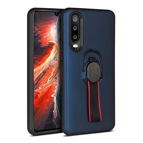 Silikon Hülle Handyhülle und Kunststoff Schutzhülle Tasche mit Fingerring Ständer für Huawei P30 Blau