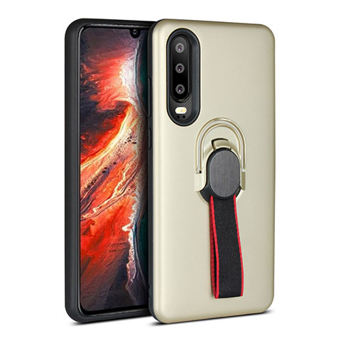 Silikon Hülle Handyhülle und Kunststoff Schutzhülle Tasche mit Fingerring Ständer für Huawei P30 Gold