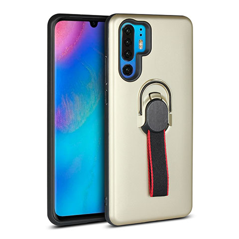 Silikon Hülle Handyhülle und Kunststoff Schutzhülle Tasche mit Fingerring Ständer für Huawei P30 Pro Gold