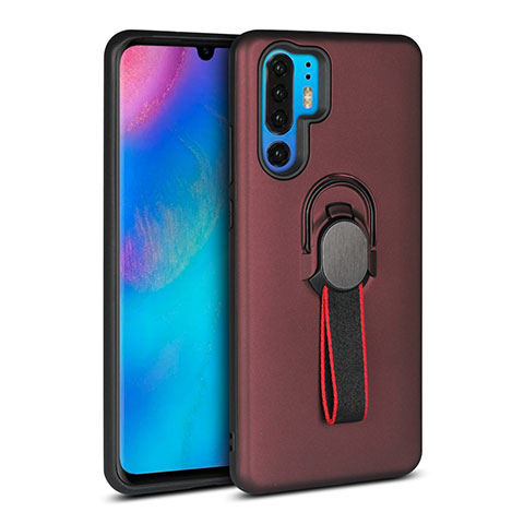 Silikon Hülle Handyhülle und Kunststoff Schutzhülle Tasche mit Fingerring Ständer für Huawei P30 Pro New Edition Braun