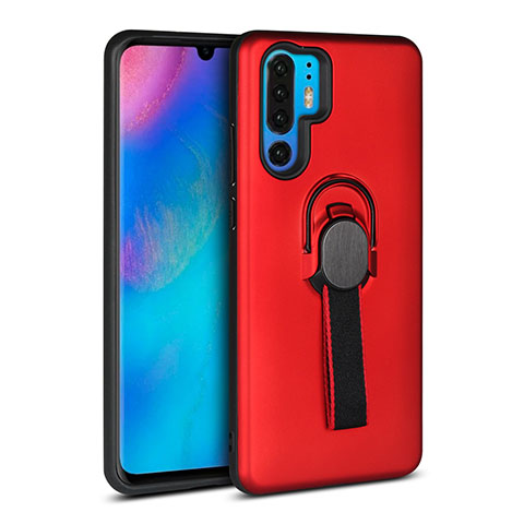 Silikon Hülle Handyhülle und Kunststoff Schutzhülle Tasche mit Fingerring Ständer für Huawei P30 Pro New Edition Rot